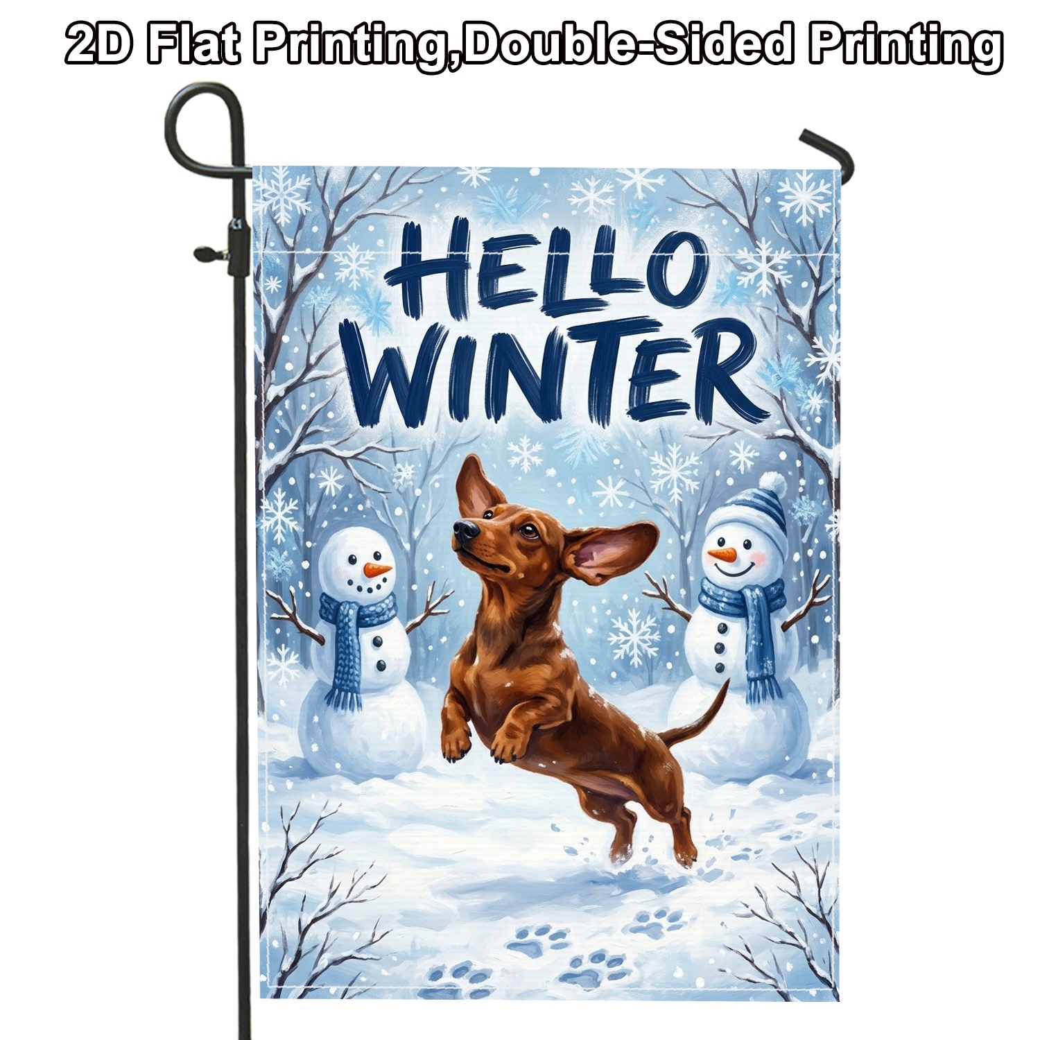 TEMU 2d Flat - 2d Flat - 2d Flat 1pc Seasonal Dachshund Outdoor Double-sided Garden Flag Blue Without Flagpole For Porch Decoration Yard Decoration