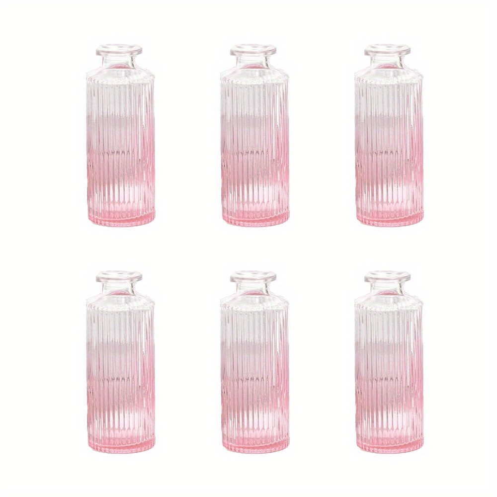 Image of Set Of 6 Striped Gradient Vases, Cute Small Glass Vases For Decoration, Perfect For Country-style Decor, Suitable For Wedding And Party Table Centerpieces As Well As Home Decoration During