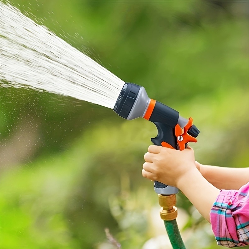 Pistola de agua de jardín de alta presión de 1 pieza con boquilla ajustable, multiusos para riego de jardinería, lavado de coches y limpieza de patio. Diseño duradero y ligero, agarre ergonómico antideslizante naranja y , conexión roscada universal para fácil instalación. Adecuada para diversos