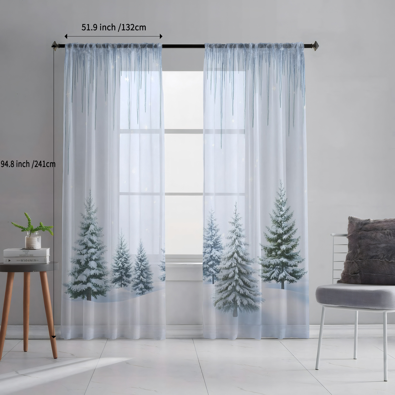 TEMU : Pack Of 2, Suitable For , Heavy Snow On , Made Of Semi-transparent Polyester Fiber, Rod Pocket Window Curtains, Decorative For Home Windows In