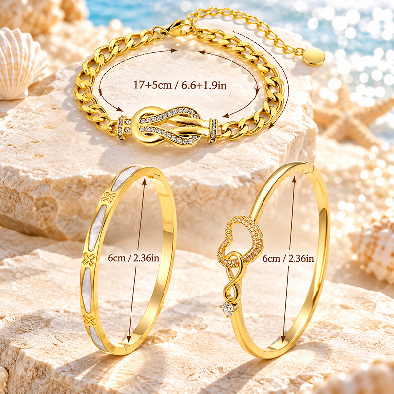 Heart-Themed Women's Wrist Jewelry Set, Knot Cuban Chain