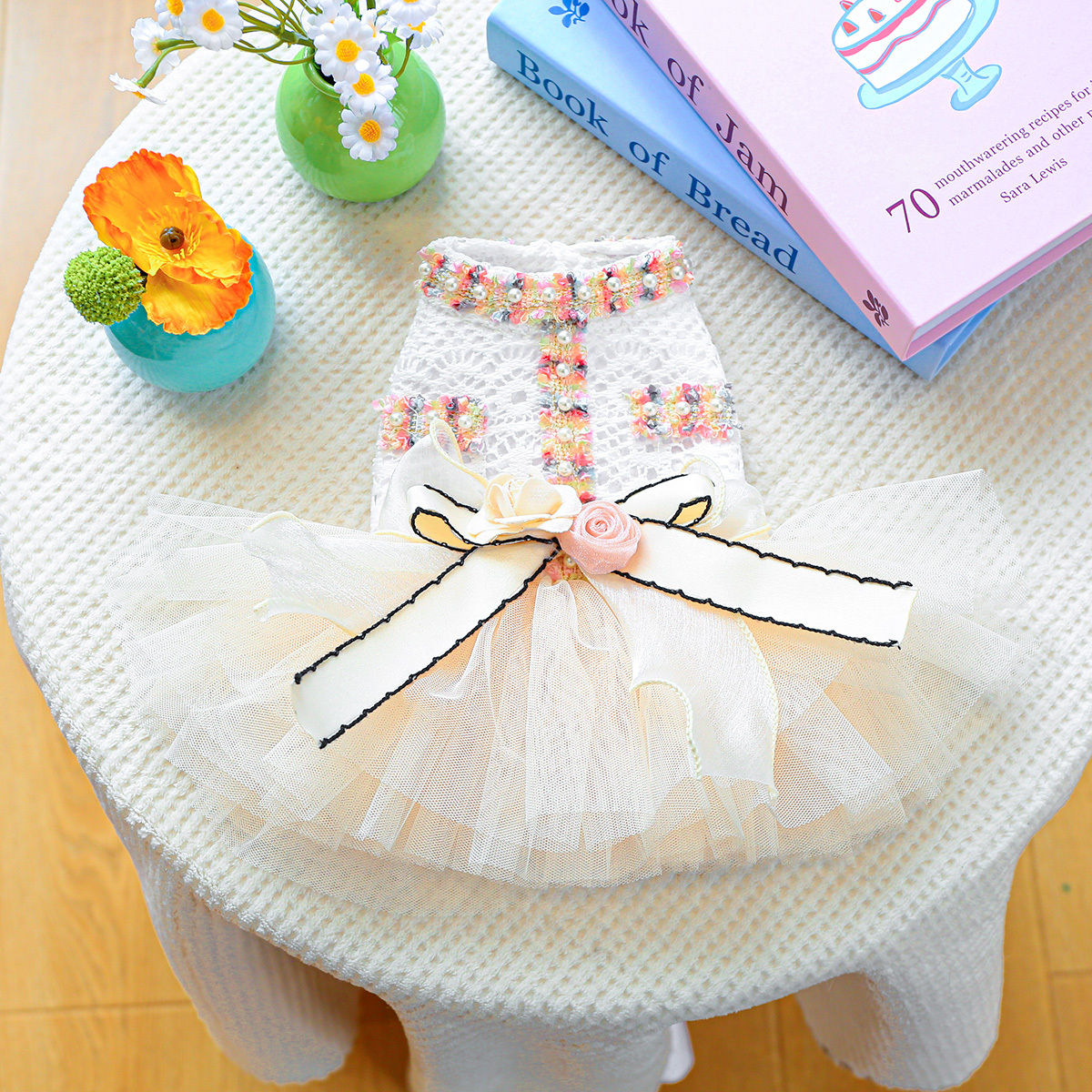 TEMU Exquisite And Gorgeous Pet Wedding Dress, Stylish And Chic With A Floral Bow And Puffy Skirt, Suitable For Small Dogs, Puppies, And Cats