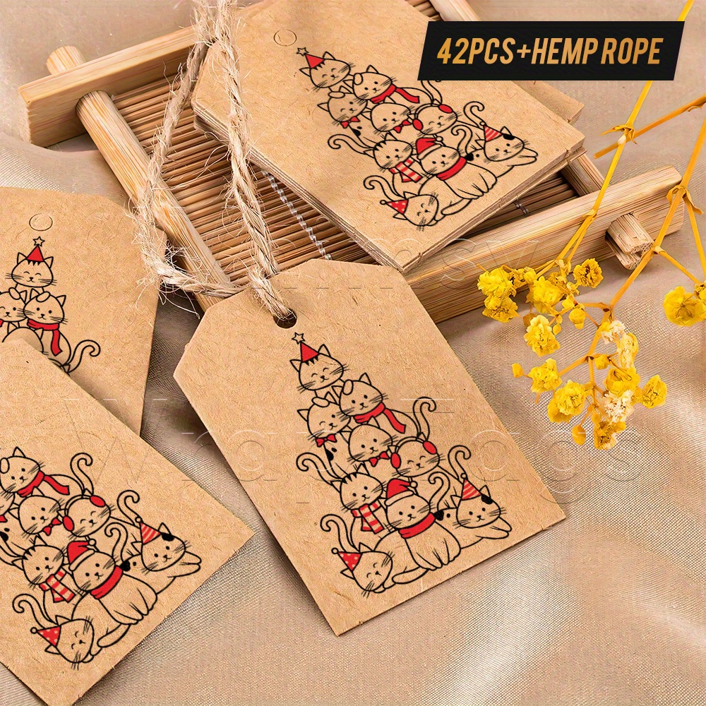 TEMU 42pcs Christmas Tree Tags With Hemp Rope - Paper -themed Christmas Tree Decorations Suitable For Holiday Gifts, Xmas Supplies & Lovers