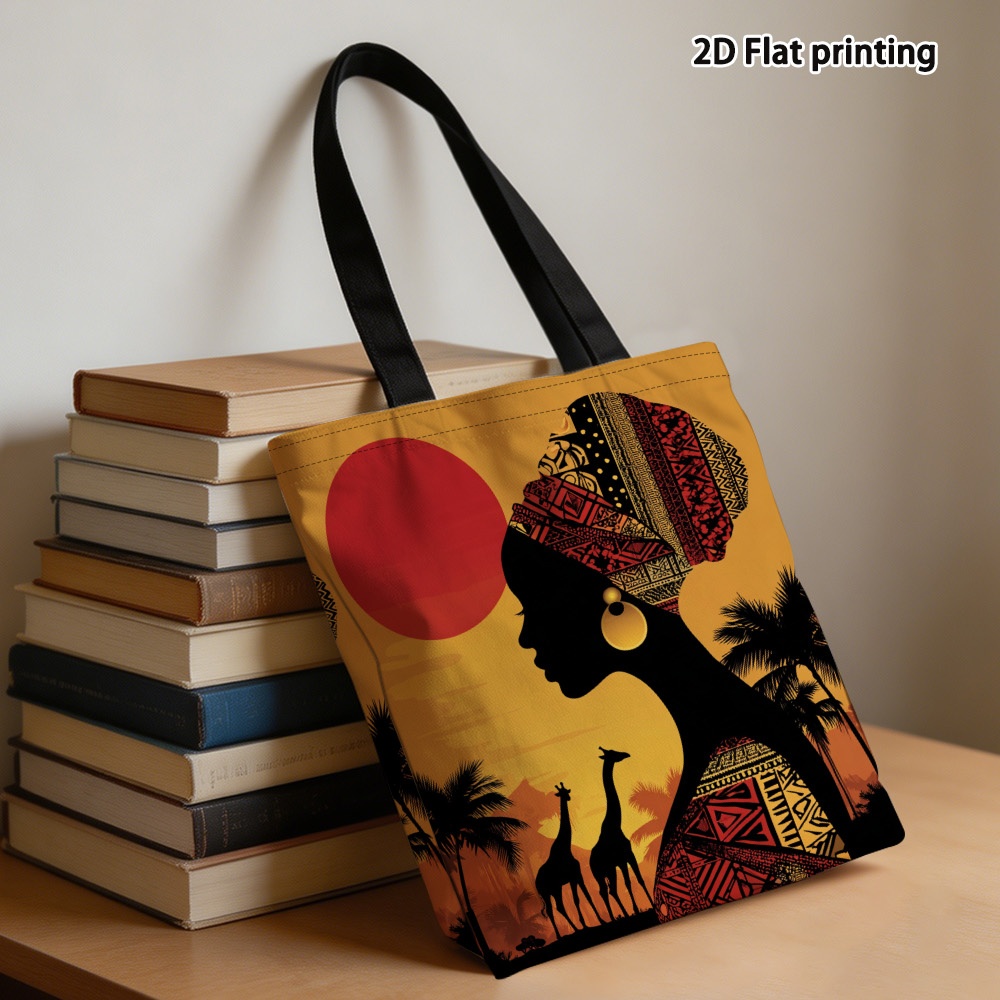 TEMU 1pc, 1pc, Silhouette Print, Unisex Tote Bag - Durable Reusable Tote Bag With Spacious Interior, Casual Tote For Daily Commuting, Beach And
