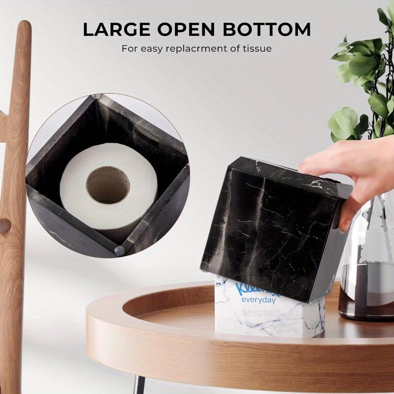 italy natural marble tissue box cover - heavy-duty square marble toilet paper holder with black & white veining, minimalist   for bathroom, living room, bedroom, kitchen, office - durable   decor, easy- , decorative storage organizer (compatible with standard tissues) - heavy-duty round facial holder for minimalist home decor, natural marble texture, sophisticated black & white veining, versatile for any room, stylish and functional accessory, tissue Product details 2