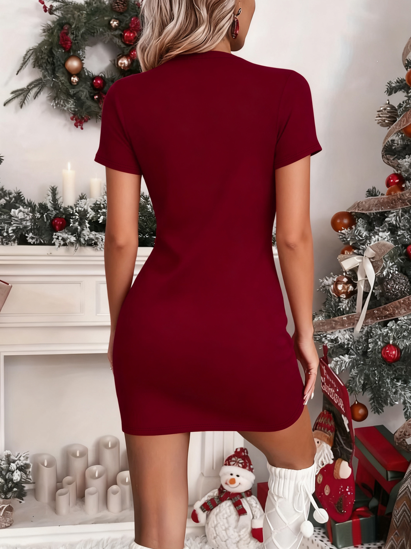 womens one piece christmas santa print bodycon dress short - Temu Bahrain
