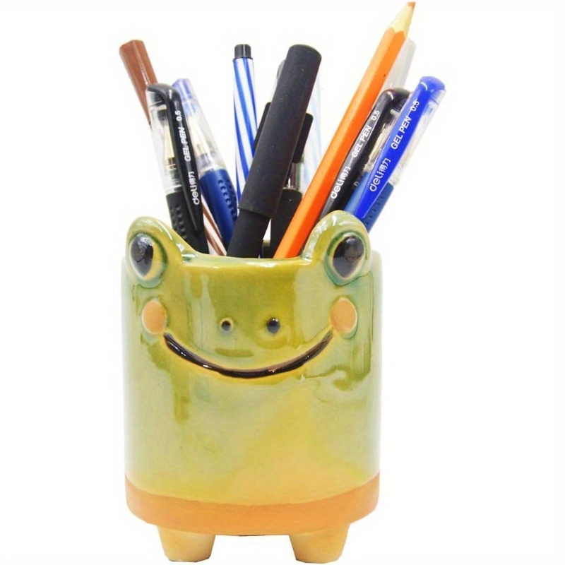 

Whimsyworks Ceramic Frog Pencil Holder - Desk Organizer For Pens, Succulents, And Small Plants - Office And School Accessory, Perfect Gift For Women And Mom