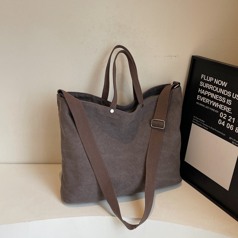 TEMU Fashion Easy Solid Color Practical Durable Versatile Casual Retro Adjustable Strap Canvas Bag Large Capacity Tote Bag Body Bag Shoulder Bag