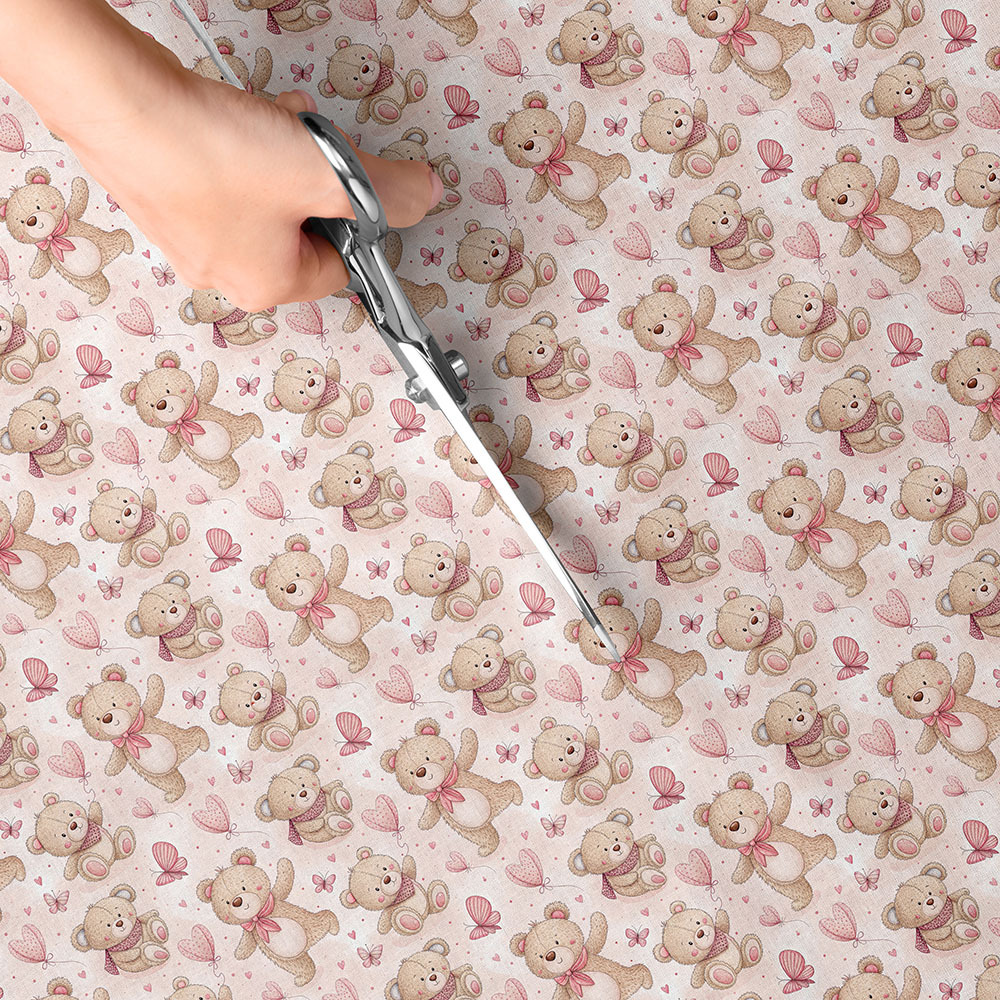 TEMU 1pc Pink Print Fabric - 59 X 19.68 Inches (150 X 50cm) Pre-cut Polyester Fabric With Cute Animal, Butterflies And Hearts Pattern - Suitable For