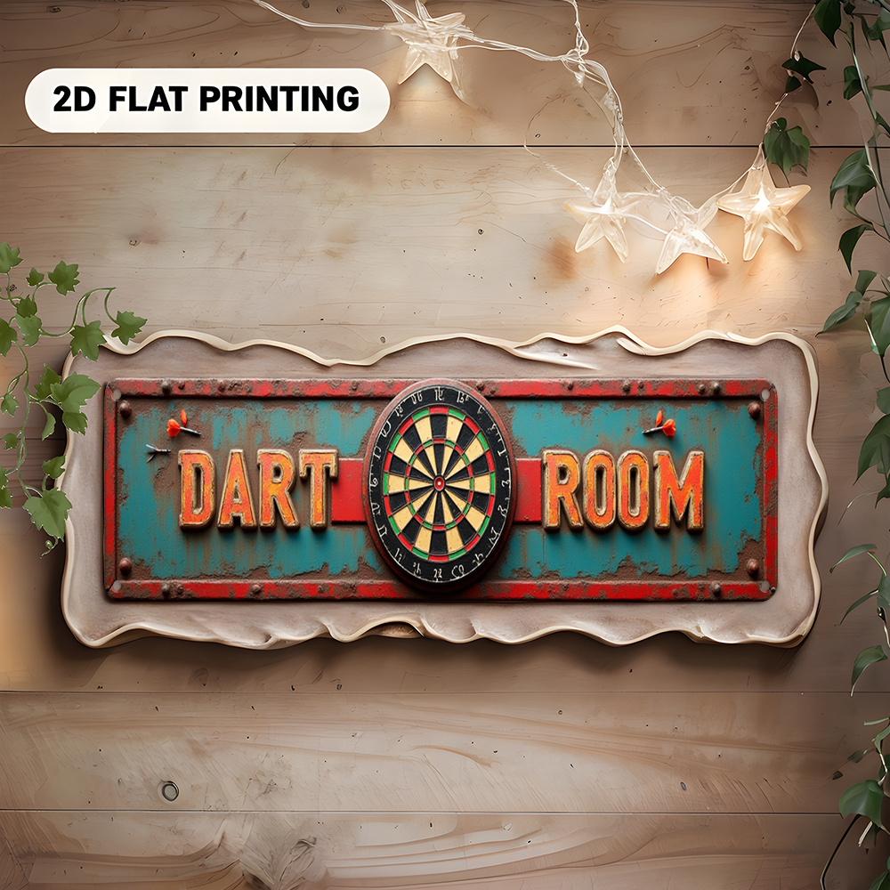 TEMU 2d Flat, Vintage Dartboard - Vintage Bar Game Decor With Dart Room Text - Heavy-duty Metal Construction - Large Size 15.75