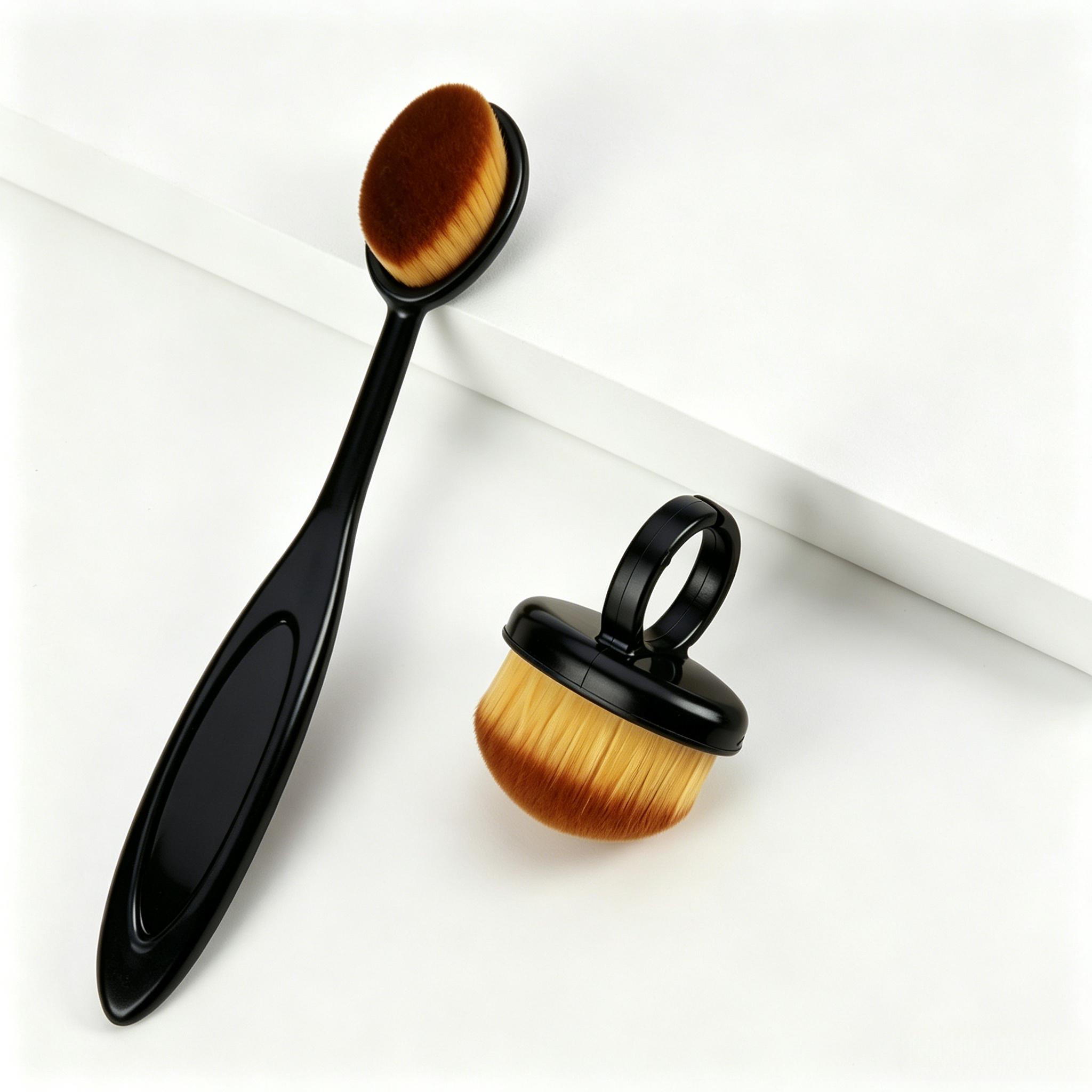 TEMU 2pcs Set Of Nail Dust Brushes: Ring-style And Long-handled Style, Pre- Nail Cleaning Brush, Japanese-style Soft Bristle Brush, Nail Technician