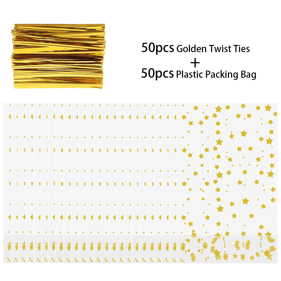TEMU 100pcs(50bags+50ties) Transparent Cellophane Gift Bags And Twist Ties Set, Decorative Plastic Pouches For Birthday Party, Sweets And Handmade