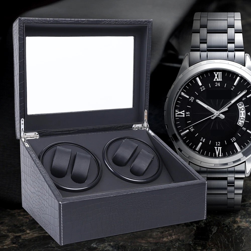 Image of Watch Winder, Watch Winder With Hinged Lid Transparent Glass Window Premium Case, Storage For Watches And 6 Extra Watch Storage Spaces