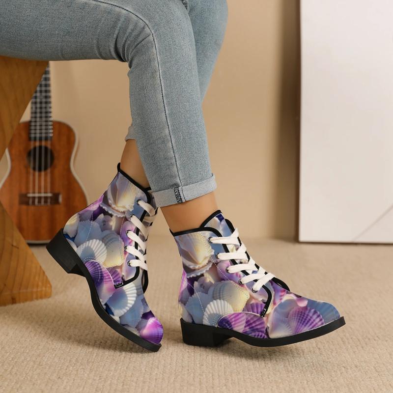 womens ankle and short boots floral fabric multiple sizes   stylish design comfortable wear suitable for daily and party scenes   cream shell pattern vibrant and decorative   item women shoes