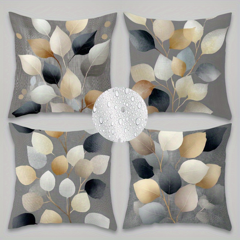 TEMU 4pcs, Simple Gray And Elegant Leaves Throw Pillow Cover, Warm And Comfortable, Beautiful And Practical, 17.72 * 17.72 Inches, Suitable For Home