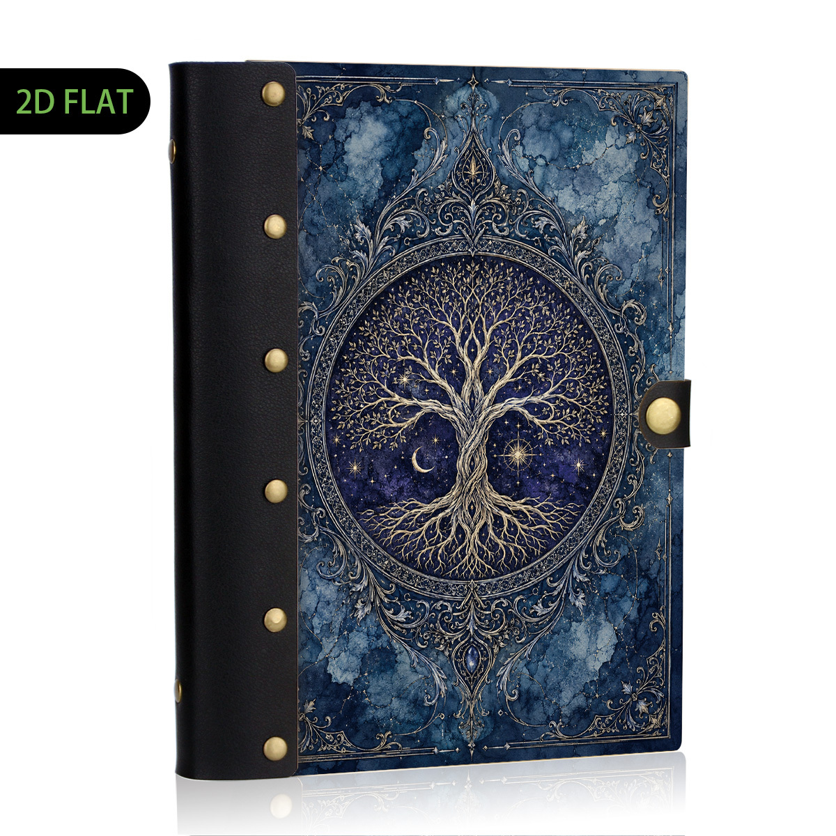 TEMU 1pc Blue Celestial Tree Of Life Notebook 2d Flat, Mystical Night Sky Journal, Hardcover Notebook, Ornate Writing , Moon Star Tree Print Diary,