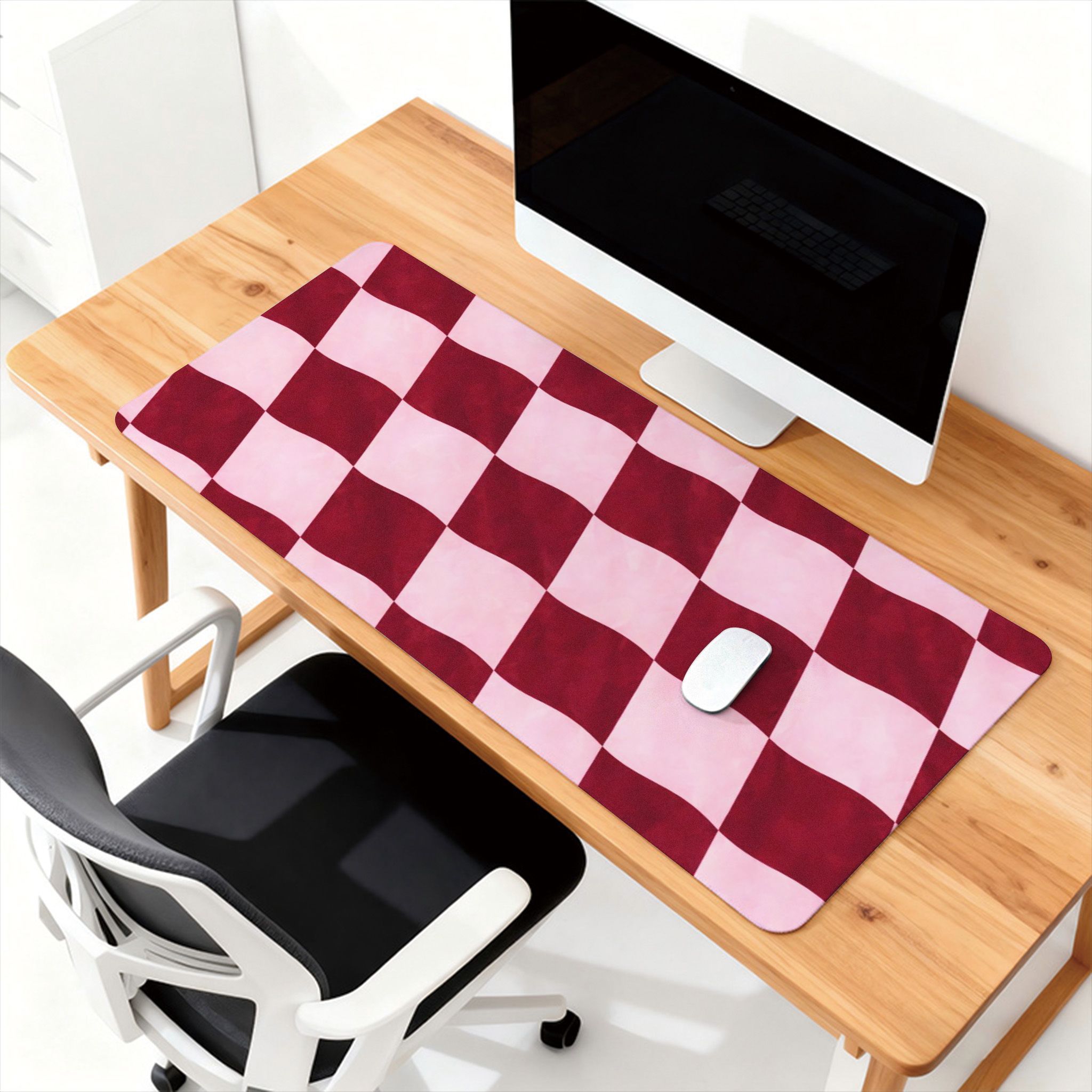 TEMU 1pc Tapis de Souris en de Multi-Tailles, Motif à Carreaux Rouge Foncé et , Adapté à la Décoration de Bureau et de Chambre, Style Moderne, Design