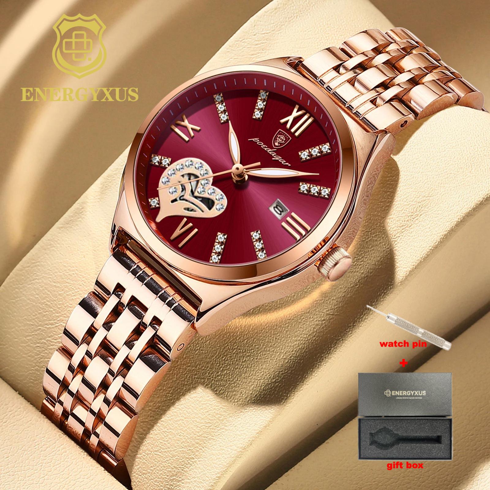 TEMU Luxury Watches For Women Exquisite Luminous Date Stainless Steel Casual Women's Wristwatch Ladies Watch With Gift Box