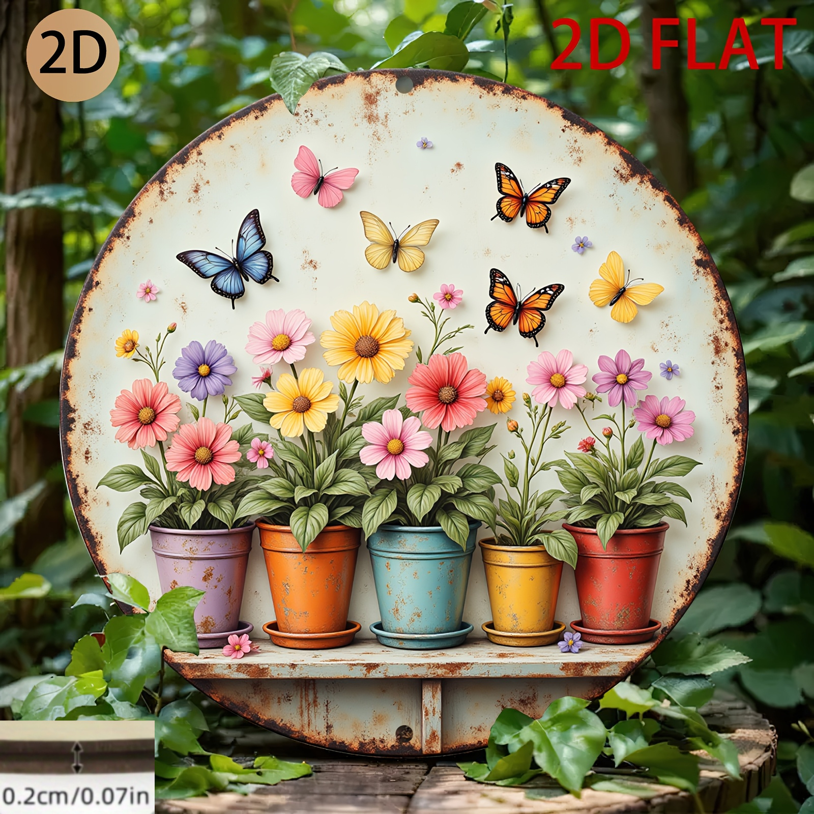 TEMU 2d Flat - 2d Wooden Wall Decor In A Rustic Countryside Style Featuring Vibrant And Floral Patterns - A Round Garden-themed Decoration Suitable