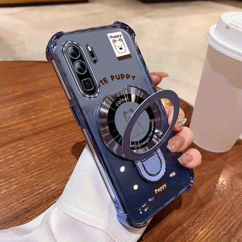 TEMU Phone Case: Transparent Plating Magnetic Cartoon Phone Holder Case On For P30pro Anti-knock Shockproof Back