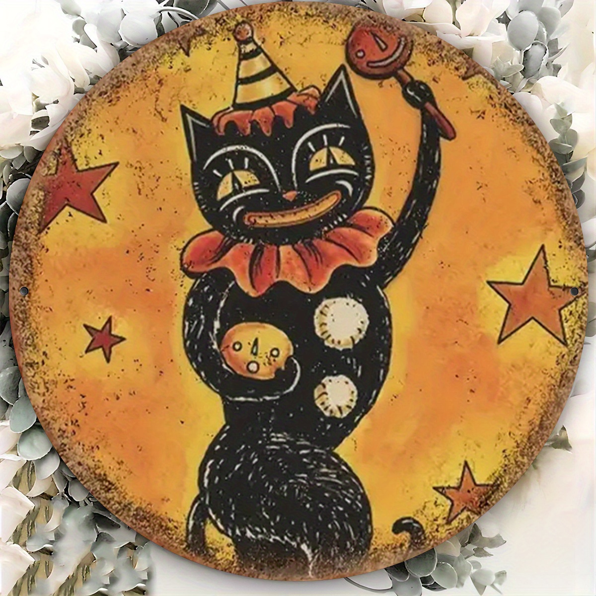 TEMU Decorative Signs & Plaques Halloween Black Cat Metal Sign - Wall Art With Jack-o'-lantern, Perfect For Home, Bar, For Man Cave & Outdoor Decor |