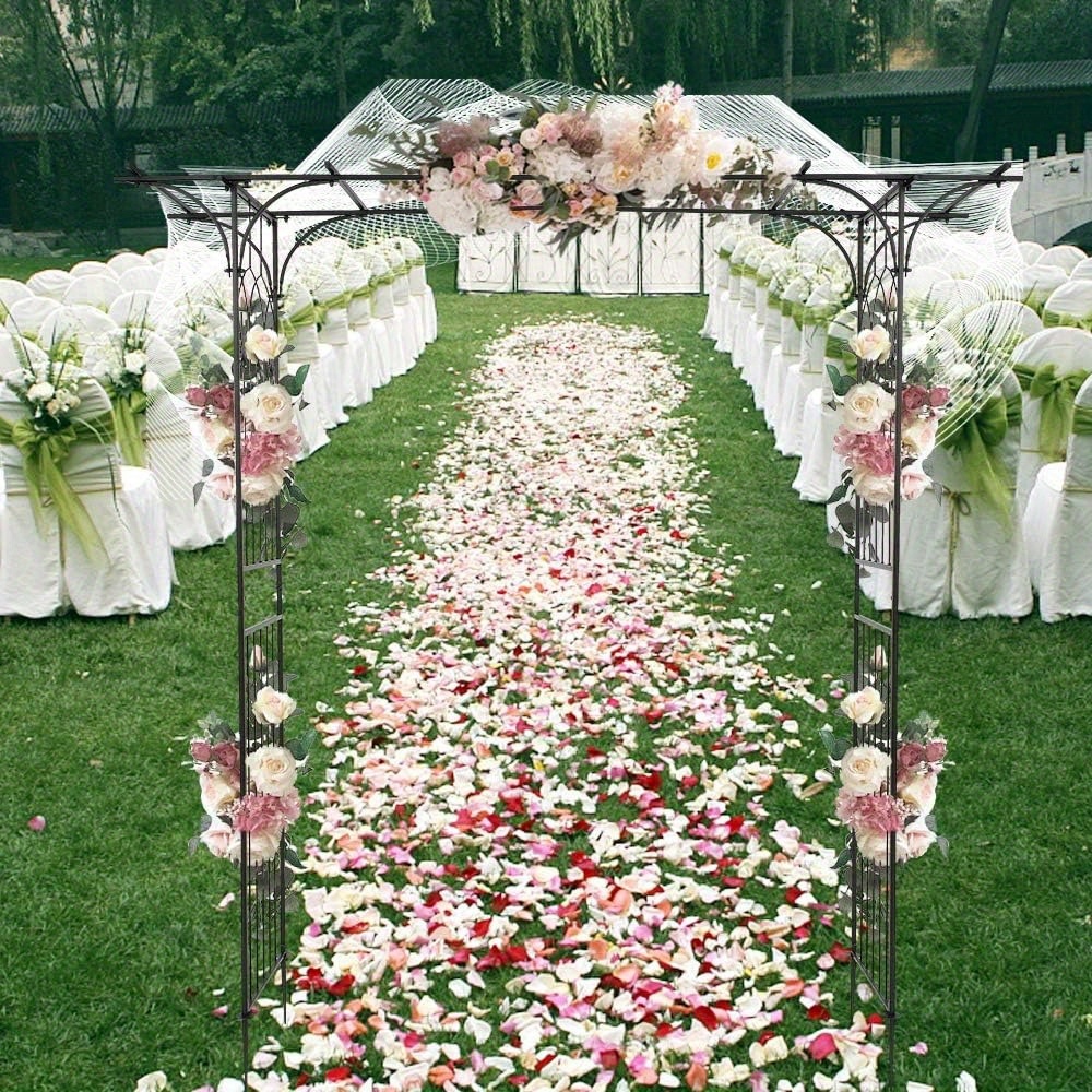   Extra Tall Heavy Duty Metal Garden Arch - Extra Long 206cm Height, Sturdy Powder-Coated Steel Construction, Freestanding Plant Trellis for Roses,  , Ivy, Vines - Outdoor Wedding & Garden Arch with Flat   - Easy Assembly, No Brackets Needed - Ideal for Large Gardens & Events -     with Wrought Iron Style &     for Climbing Vegetables, Flowers, and Vines