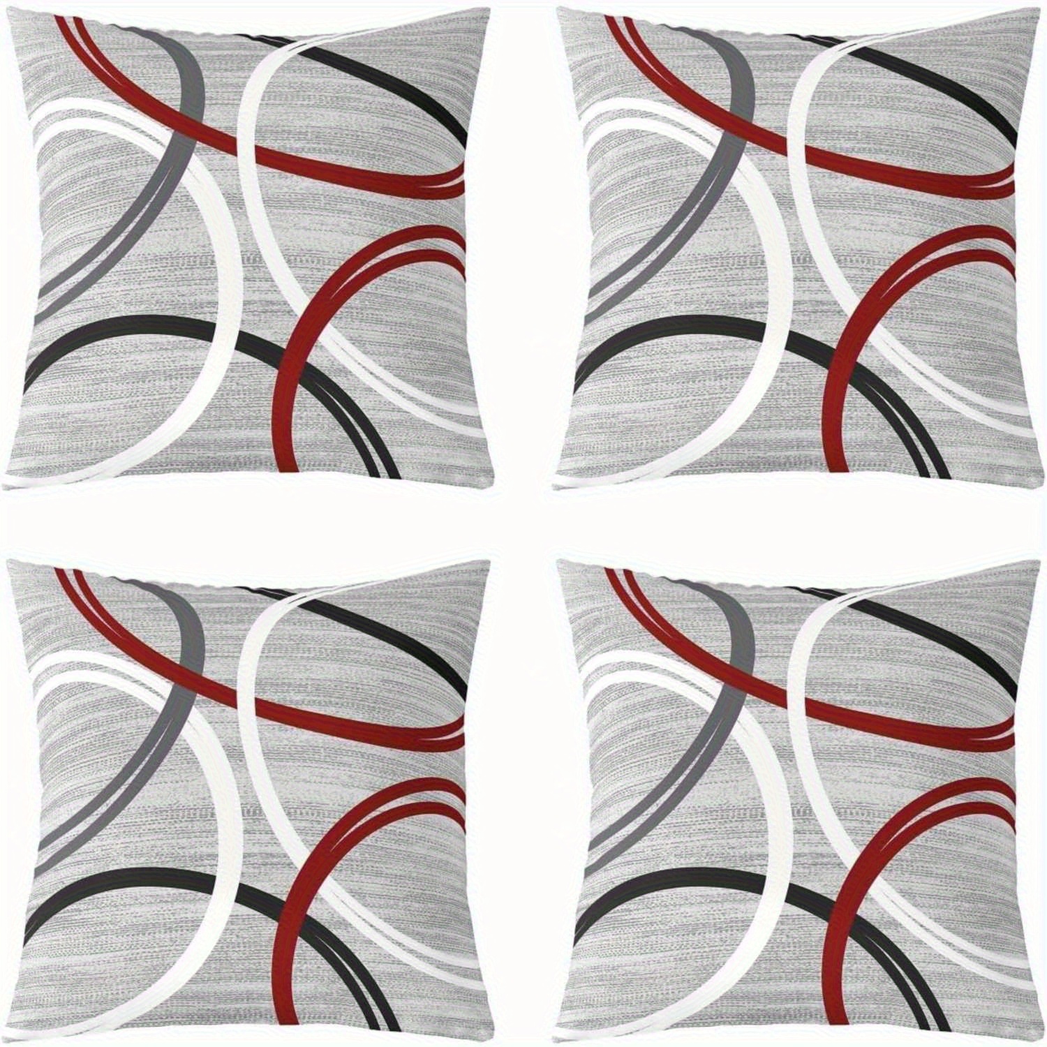 E-shop 4-teiliges Set, Abstraktes modernes geometrisches Muster Kissenbezug, Grau Weiß Rot bedruckter Kissenbezug, Reißverschluss Kissenhülle, Weich