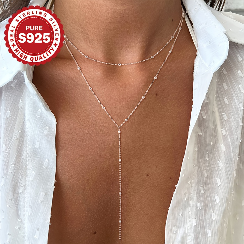 1pc of womens fashionable y shaped necklace s925 sterling silvery double layer design minimalist and elegant style versatile accessory hypoallergenic Product details 5