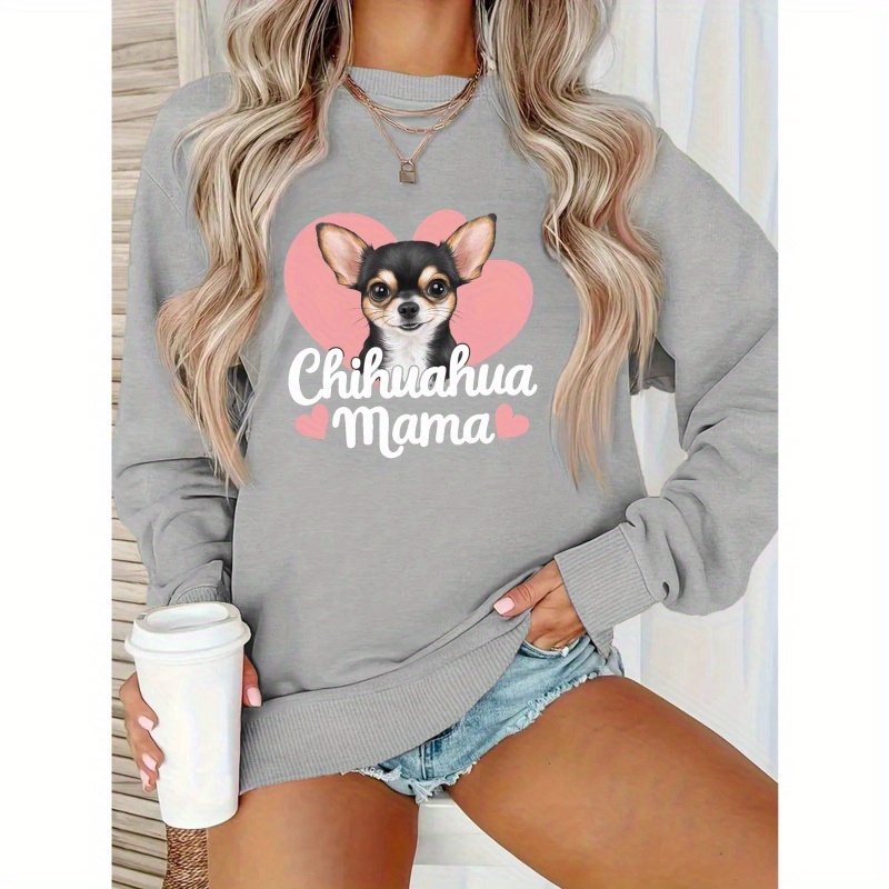 

Sweat-shirt pour femme, motif Chihuahua Mama, col rond en 100% polyester, haut décontracté pour /hiver, motif géométrique, poids de 250g/m²