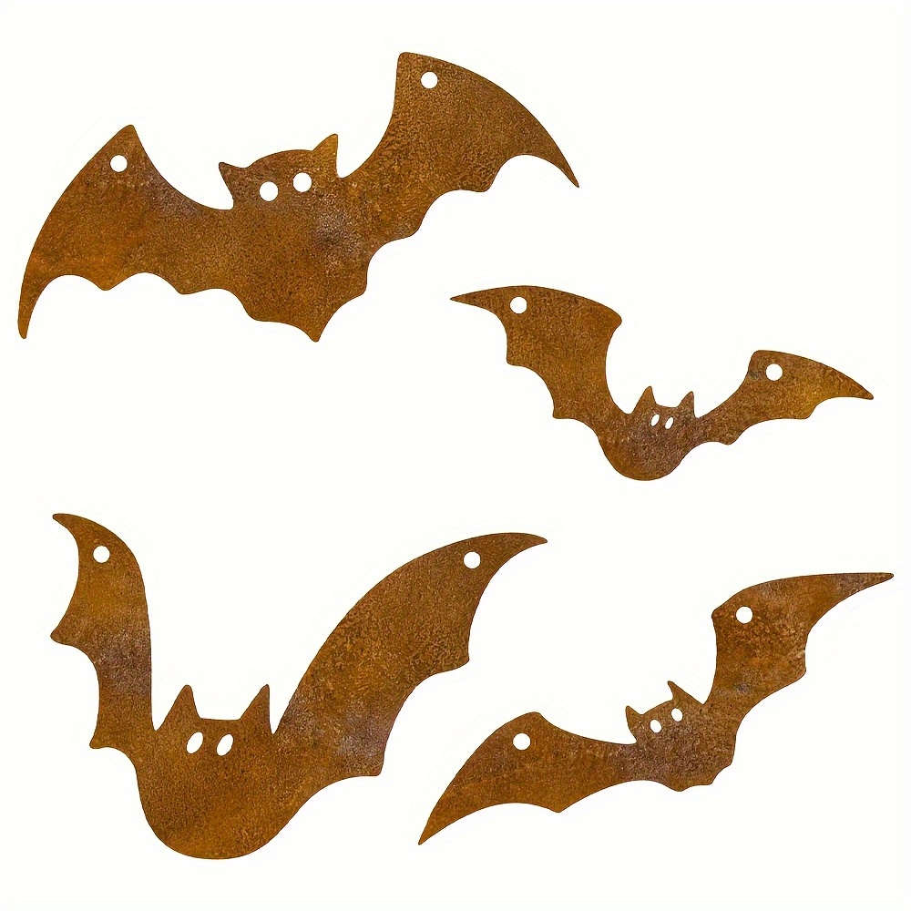 4 Natural Rusty Metal Halloween Bat Weather , Rusty Metal Garden Decorations, Halloween Hanging Decorations, Suitable Balcony/window And Garden/indoor/outdoor Decorations