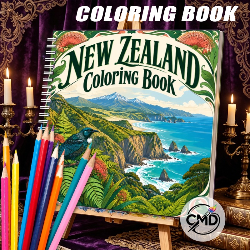 TEMU Creativity New Zealand Cmd Spiral-bound Coloring Book, 24 Pages Stress Relaxing Artwork, Perfect Gift For Birthdays Christmas Halloween