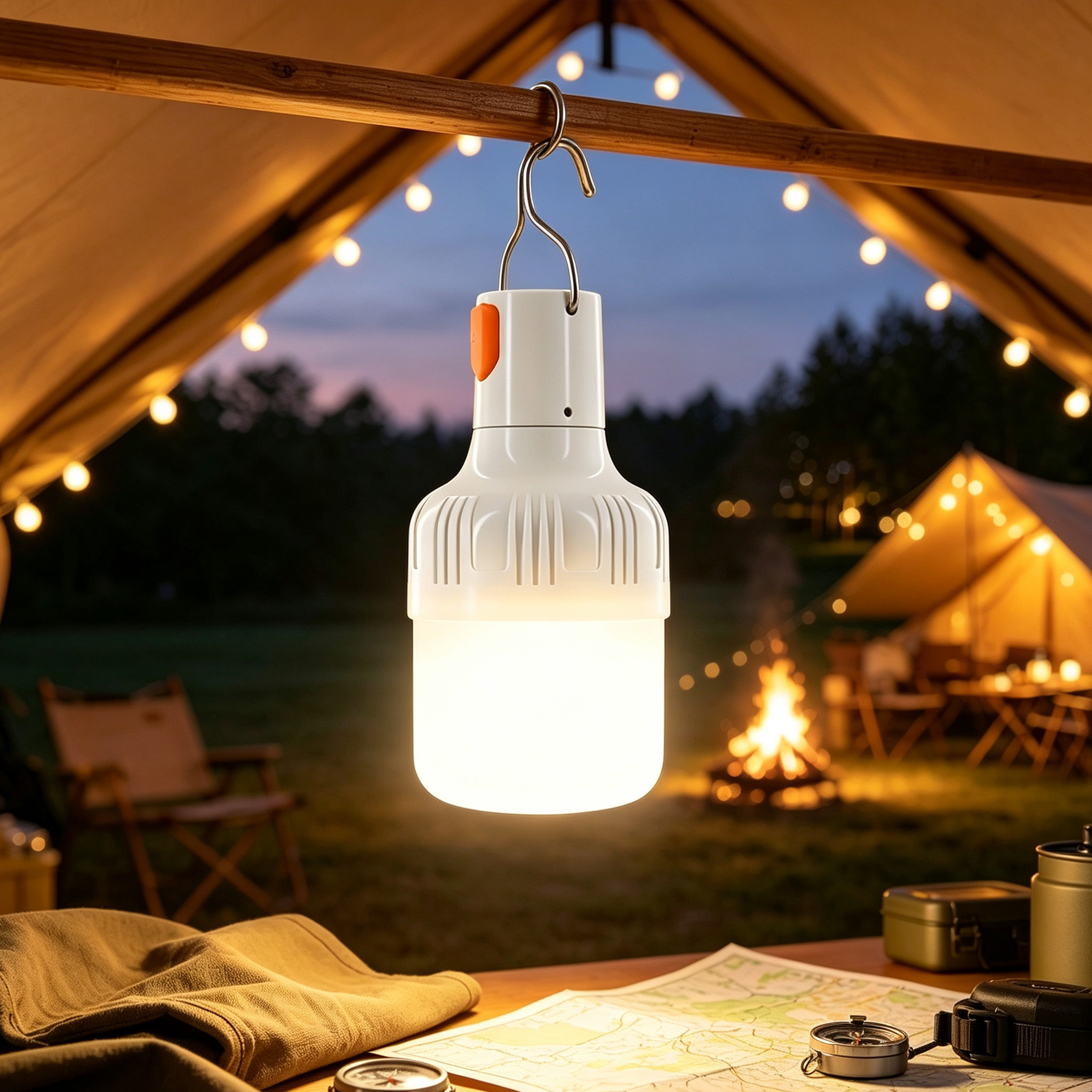 TEMU Bombilla LED, Luz de camping portátil, Luz de camping colgante recargable, Carga USB, 3 de iluminación, IPX4, Ideal para colgar en tiendas de