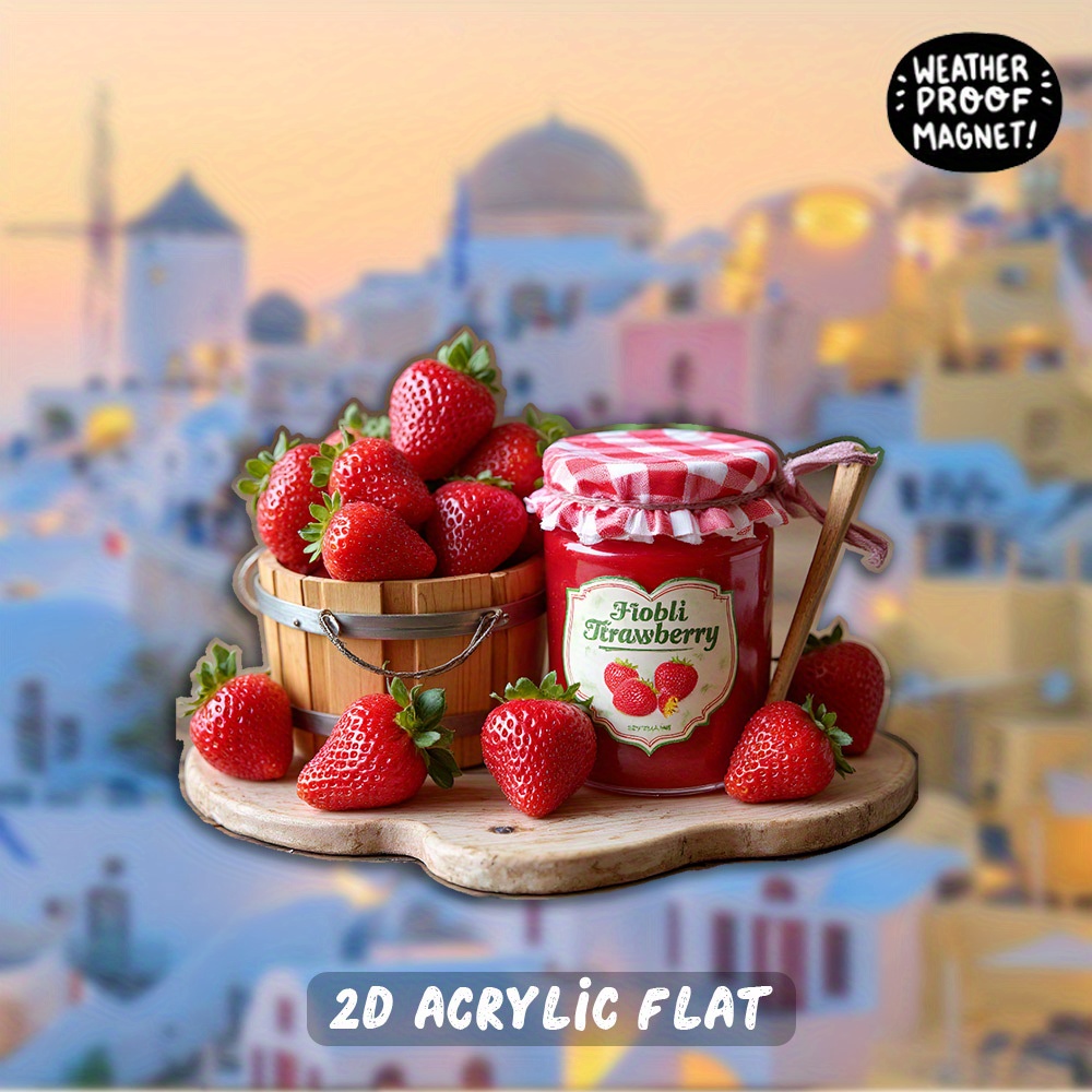 TEMU 2d , 1pc Acrylic Fridge Magnet, Sweet And Juicy - Wooden And Checkered Pattern With Floral Decor, Suitable For Car, Motorcycle, Laptop - Perfect