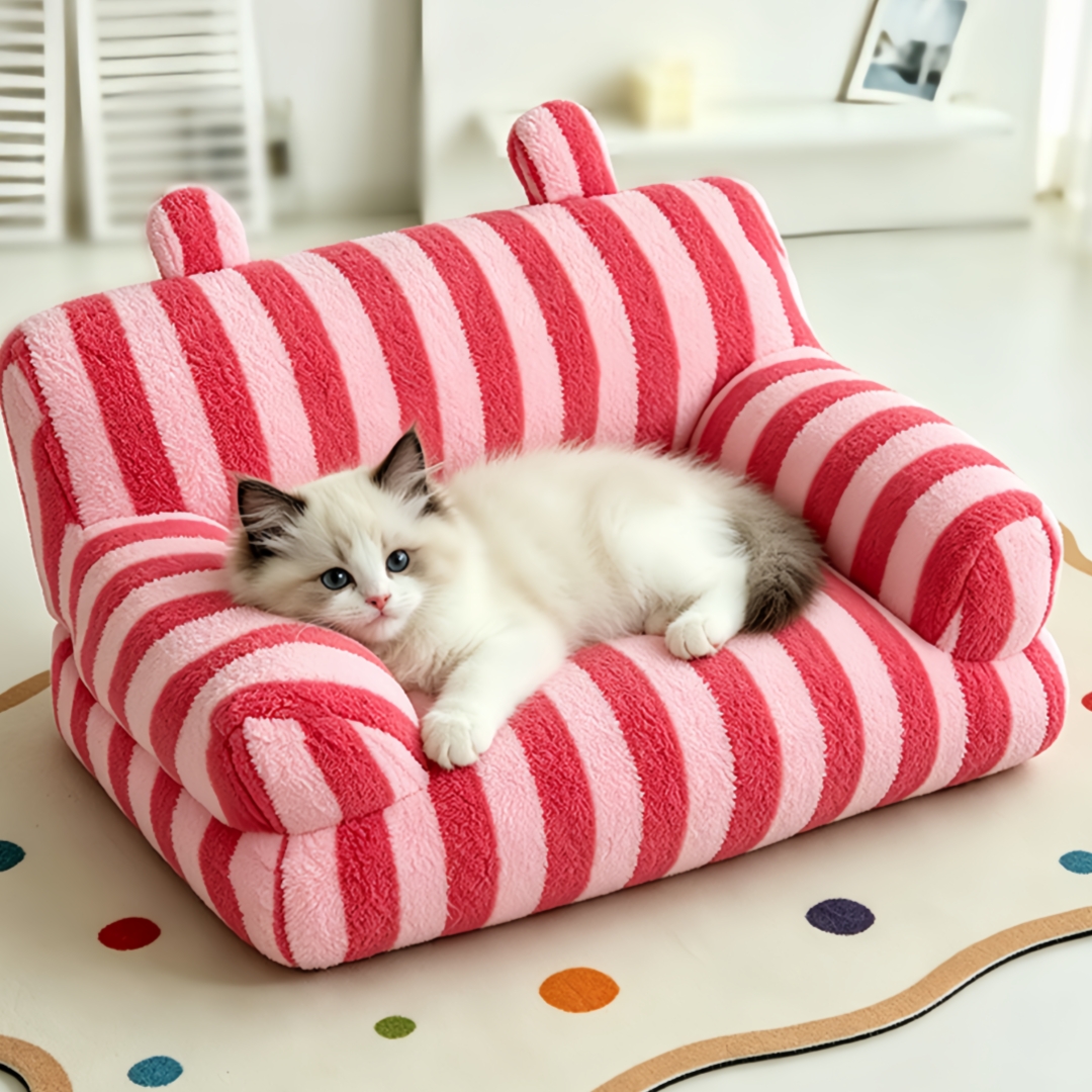 suitable for small medium dogs kittens striped fluffy ear shaped pet sofa bed house soft warm sleeping mat with     bedding for puppies puppy bed for crate or use no   Product details 3