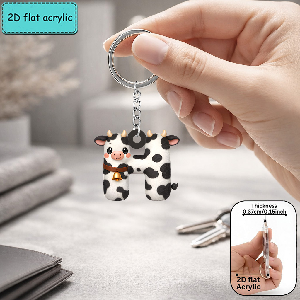 TEMU 2d Flat, 2d Flat Acrylic Keychain, Cow Letter Keychain, Novelty Keychain, , Cow, Animal, Fashion Accessory, Matching Keychain For Various