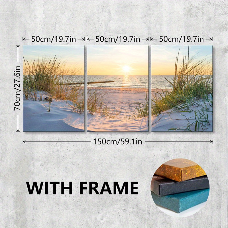 TEMU 3pcs/ Set Wooden Framed Canvas Poster, Natural Landscape, Seaside, Beach, Sunset, Sea, Modern Wall Art Painting For Living Room, Bedroom,