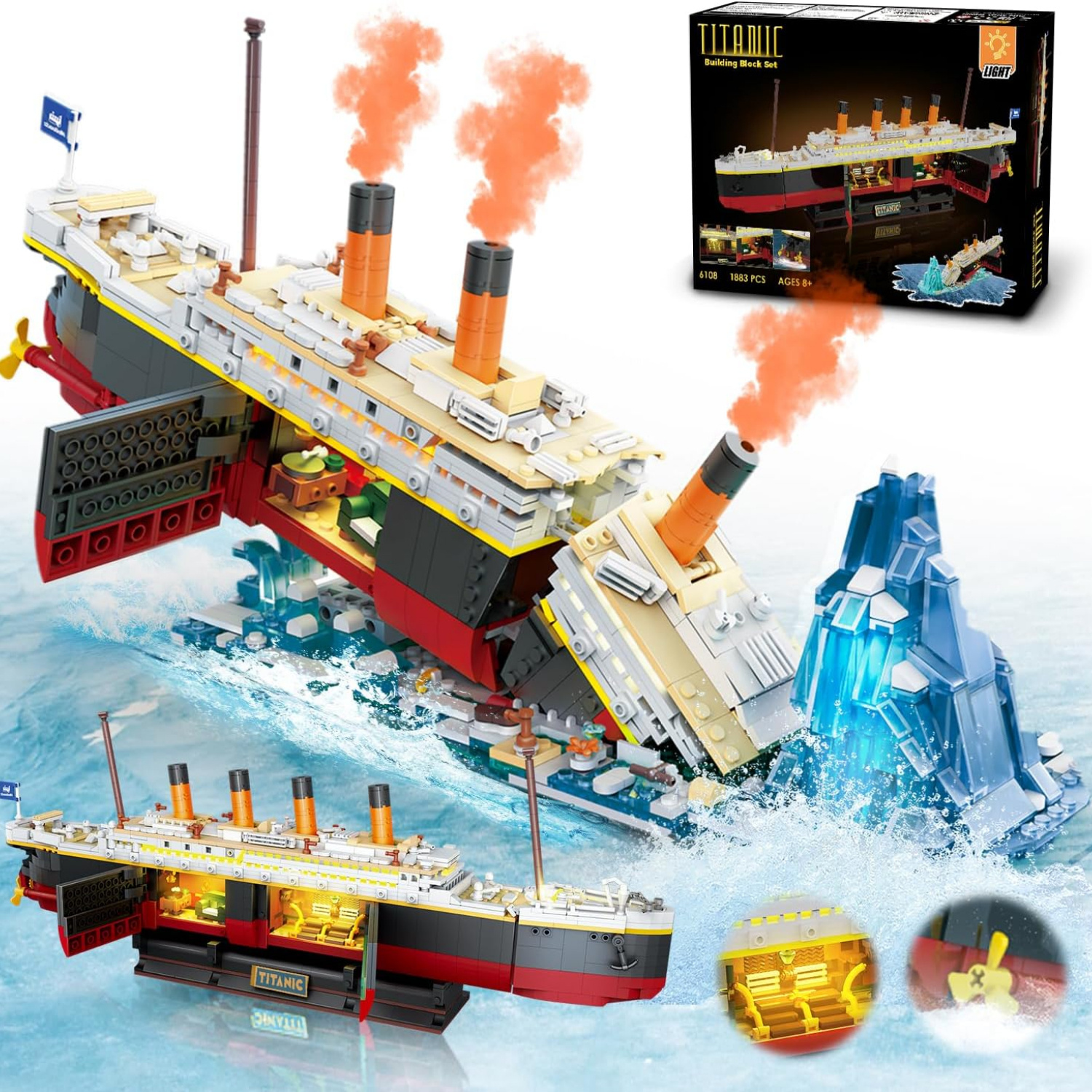 

Hogokids Titanic 2-in-1 Mini Set With Led Lights - 1883pcs Ship Model & Display Stand, Perfect Gift For & Adults 6+, Ideal For Birthdays & Christmas