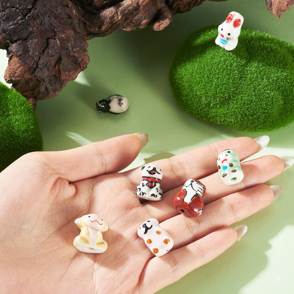 7pcs Handmade Porcelain Beads for DIY Jewellery Making