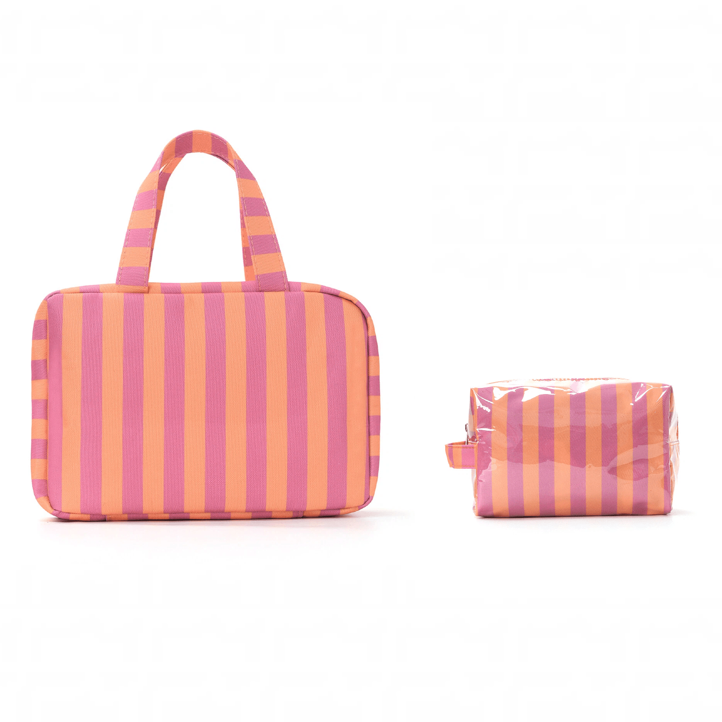 TEMU 2pcs Striped Large Capacity Travel Makeup Bag Set - Portable Handheld Toiletry Bag And Makeup Bag For Women, Skincare Storage Pouch, Essential
