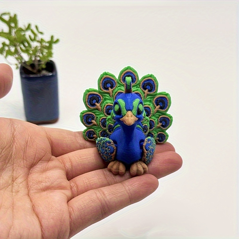 TEMU 3d-printed Peacock Figurine - A Colorful Plastic Sculpture Featuring Detailed Feather Patterns, Great For Home And Office Decoration, For