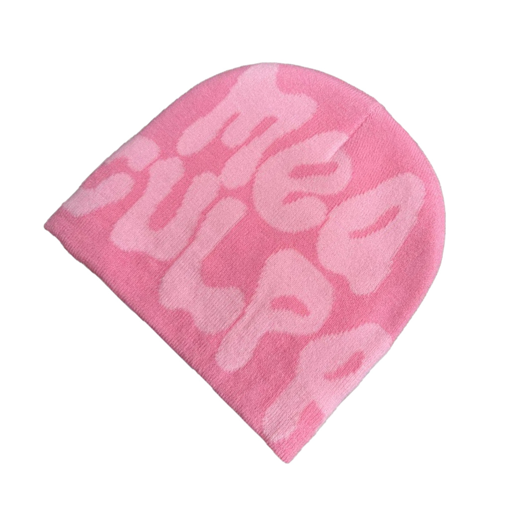 Image of Winter Beanie Hat Suitable For All Ages - Soft Warm Breathable Striped Cap With Letter '' Print (for Chinese 'dou'), Fit For &, Hand Washable Weather Accessory