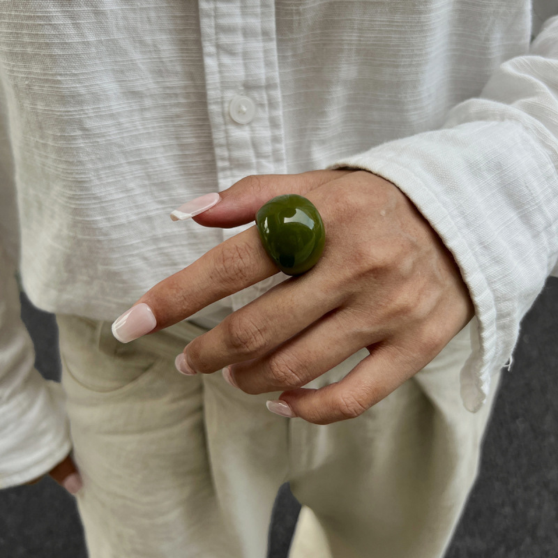 TEMU 1pc Simple Fashionable Colorful Geometric Round Resin Plain Rings, Gemstone Thick Jewelry, Suitable For Daily Wear And Jewelry Gift For