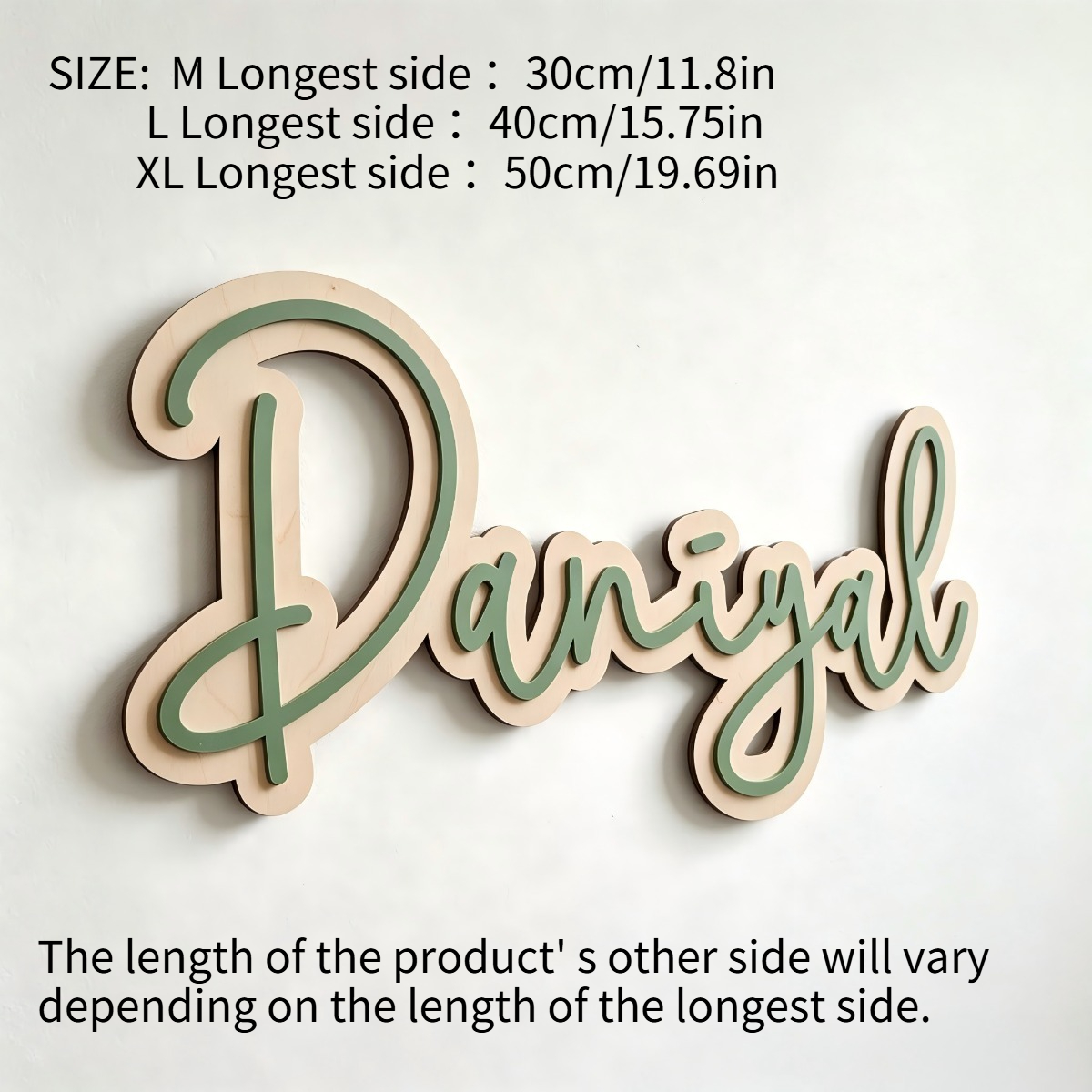 TEMU Neutral Custom Script Name Wood Plaque, Double Layer Raised Name Sign For Baby Nursery Wall Decor, Customized Name Hanging Sign For Toddler