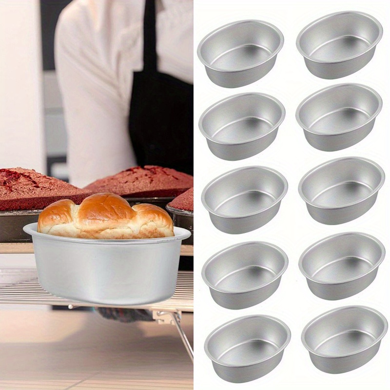 TEMU 10 piezas de moldes ovalados para hornear pan, molde antiadherente de aluminio anodizado para cheesecake, gelatina, brownie, para festivales,