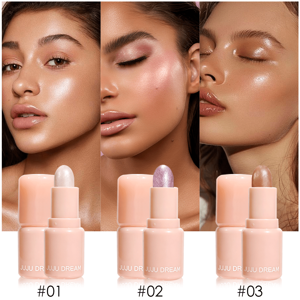 Image of 3pcs-chameleon Shimmer Highlighter Stick - Sparkling Purple Glitter & Pearlescent Cream Highlighter, Multi-functional Eyeshadow Stick, Waterproof Glow Makeup For Parties And Festivals, For Tones