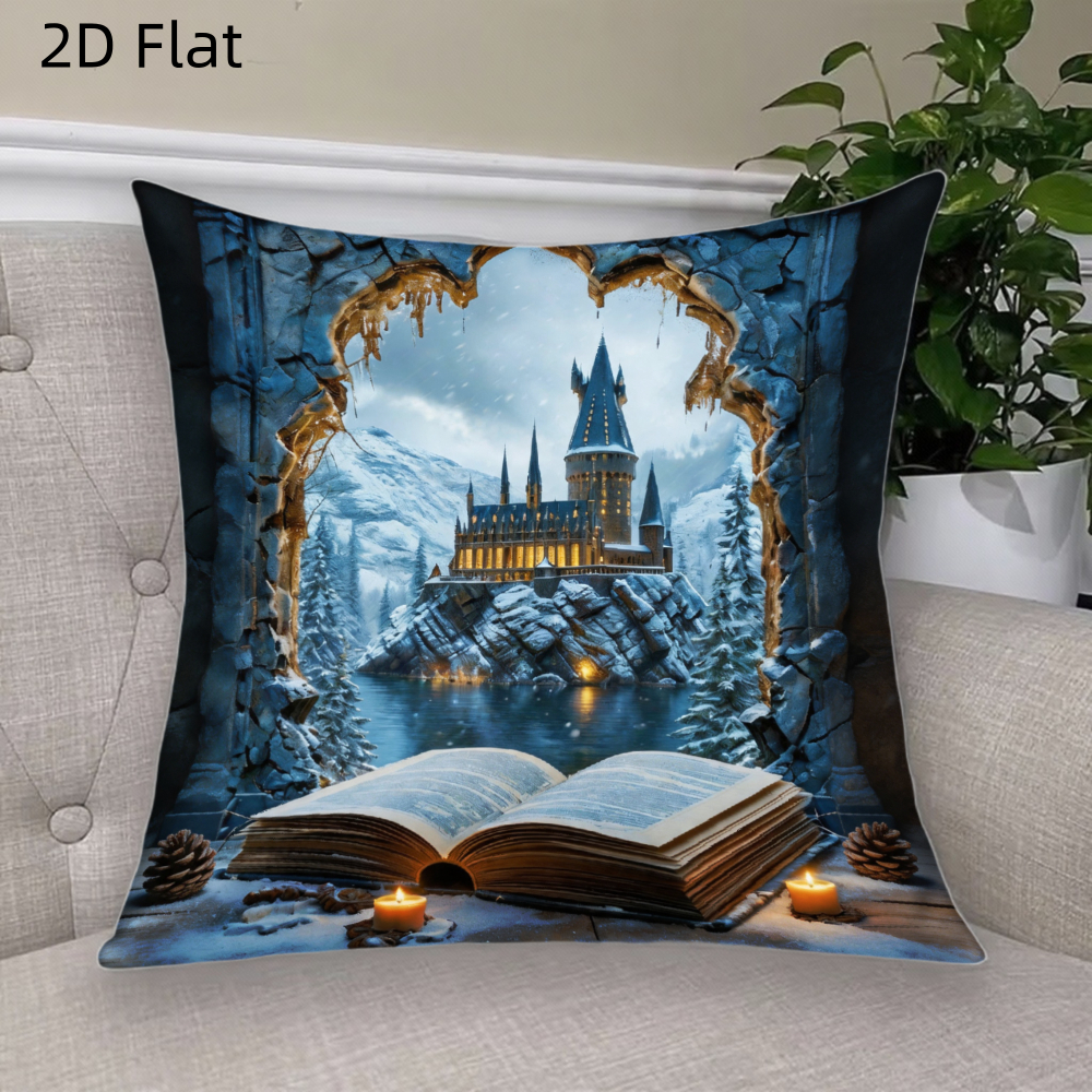 TEMU 2d Flat 1pc Cartoon Movie Harry Potter Hogwarts Short Plush Pillow Cover Pillow Case Cushion Cover Double-sided Printing Zipper Closure Sofa