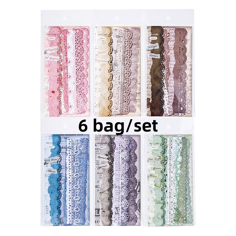 Image of 60 Vintage Lace Stickers In Hollow Long Strip , Made Of White Paper, Perfect For Creative Journal Decoration And Scrapbooking Supplies