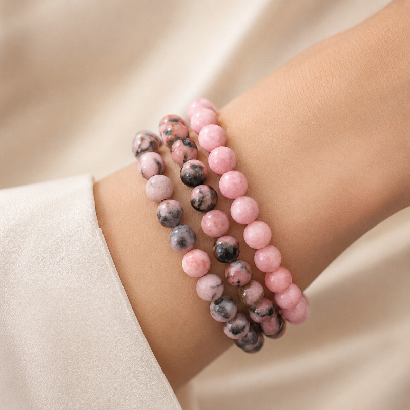 TEMU 3pcs Natural Stone Bracelet Set Suitable For Women & - 3-color Layered Stretchy Bracelets, For Daily Wear, Wedding,, Layering Gift For