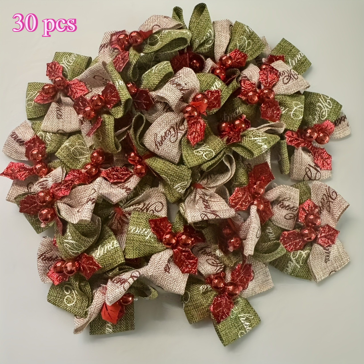 TEMU 30pz Mini Fiocchi Natalizi in Tessuto Cuciti a con /Verde Adatti per Decorazioni per Albero, Confezioni Regalo, Matrimoni, Feste di Capodanno,