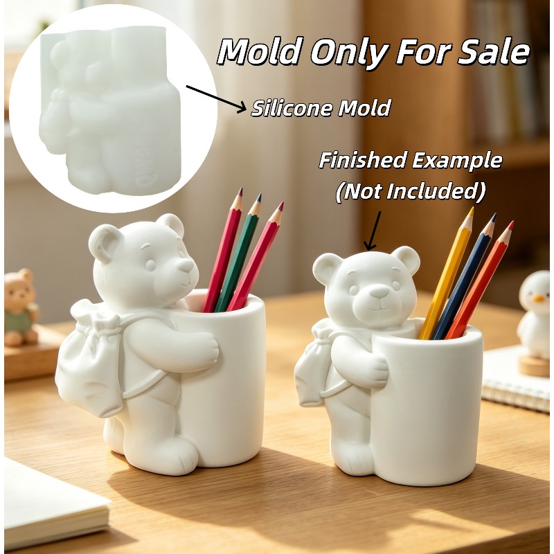 TEMU Moule en résine et silicone d' pour porte-crayons, pots de plantes et porte-pinceaux de maquillage - Moules en béton pour bricolage, d'